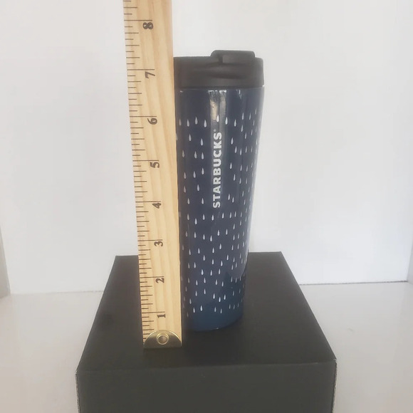 Starbucks Tall Blue Stainless Coffee Tumbler with Umbrella a d Raindrops. - Picture 8 of 10